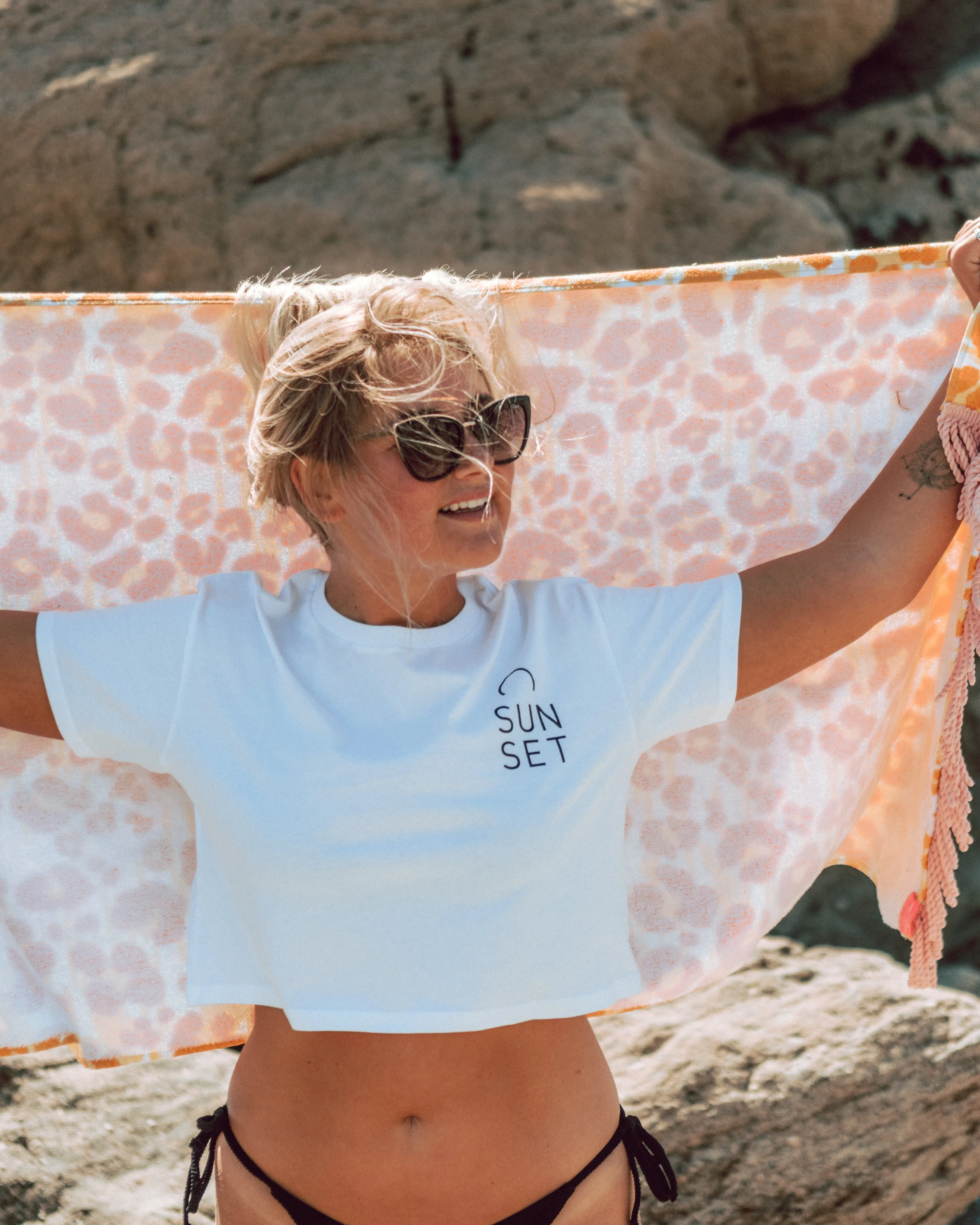 Sunset Surf Classic Cropped Tee - Natural White