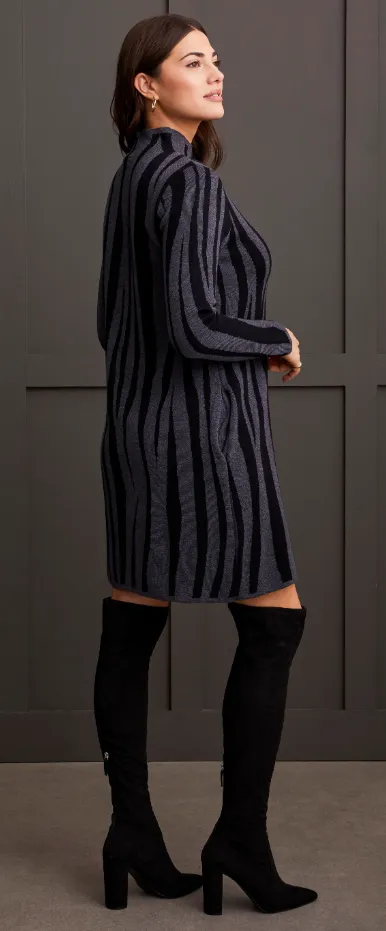 Sweater Dress - Funnel Neck Jacquard (Charcoal)