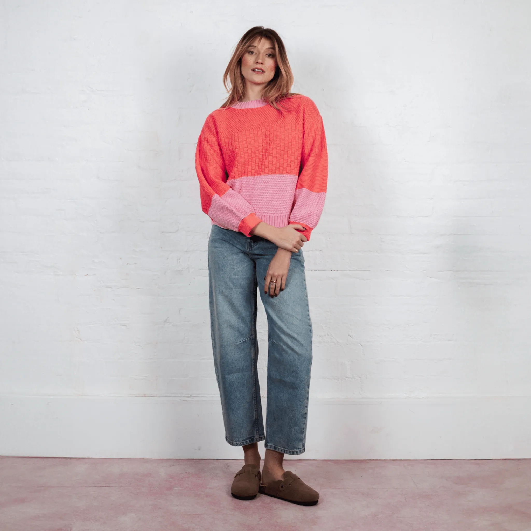 Taz Recycled Cotton Mix Two Tone Jumper - Pink