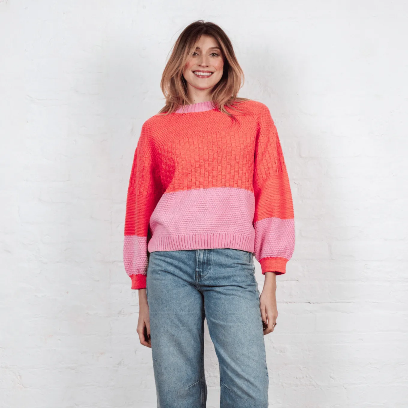 Taz Recycled Cotton Mix Two Tone Jumper - Pink