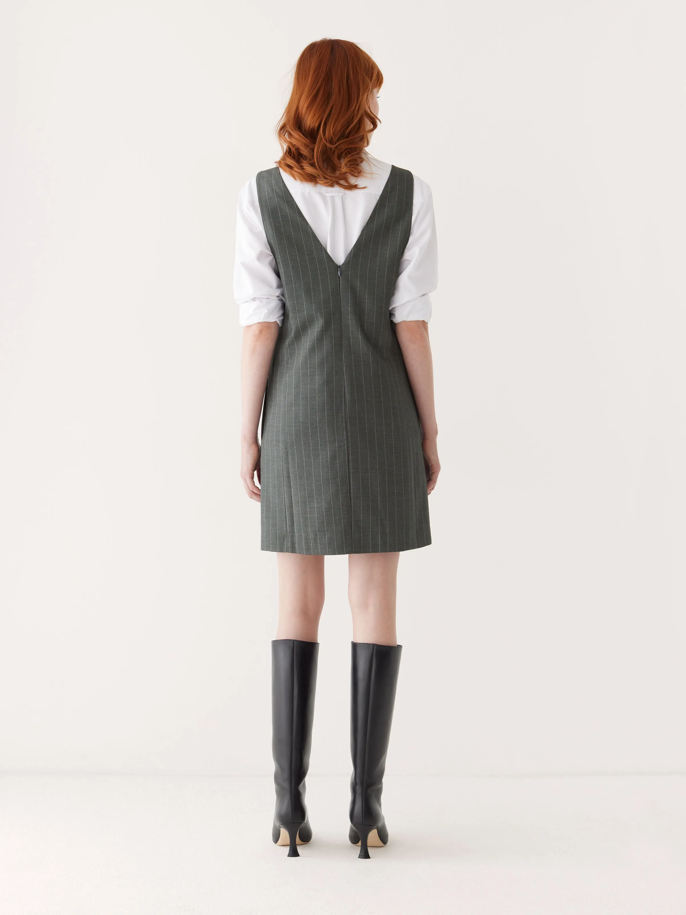 The Pinstripe Pinafore Dress in Cool Grey