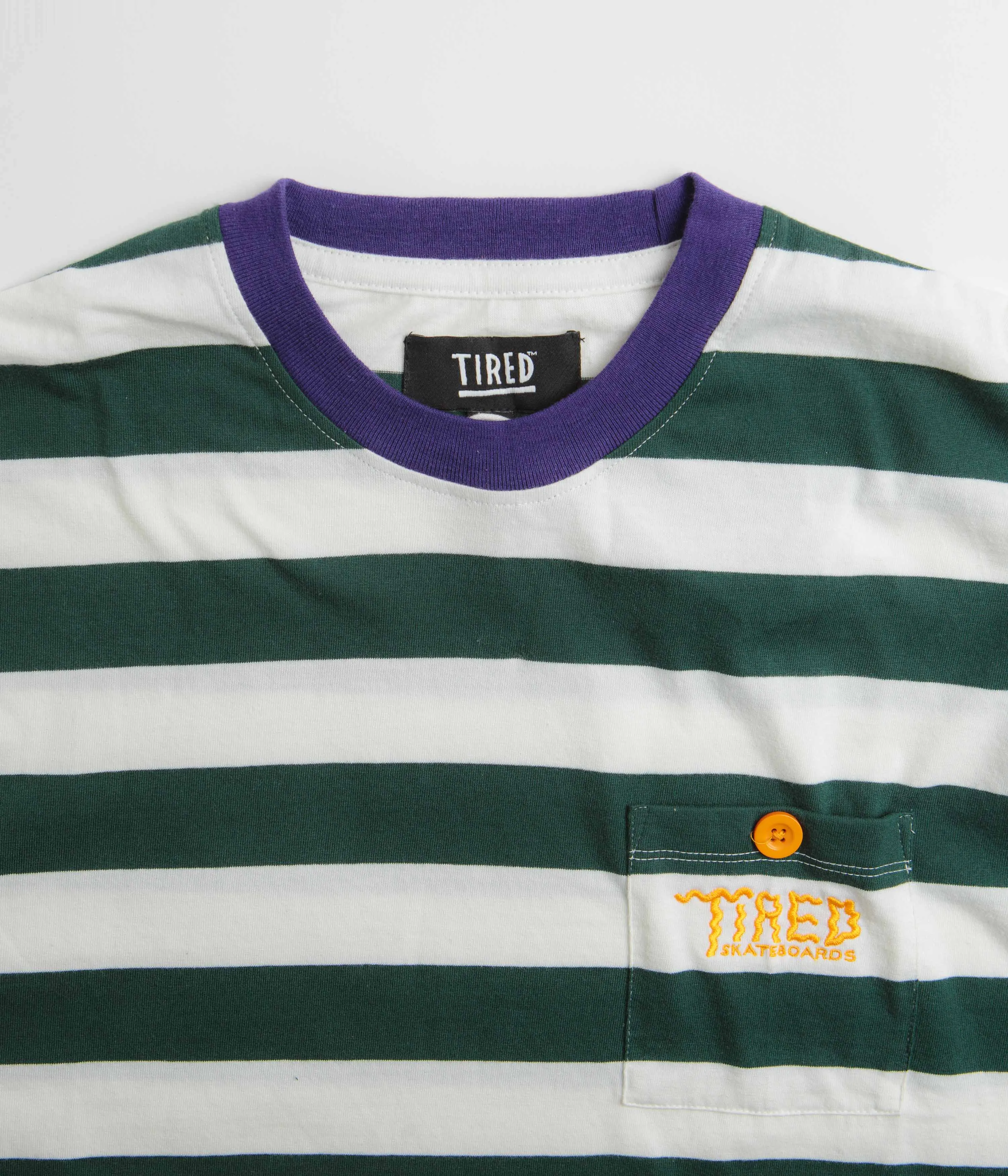 Tired Squiggly Logo Striped Pocket Long Sleeve T-Shirt - Purple / Forest