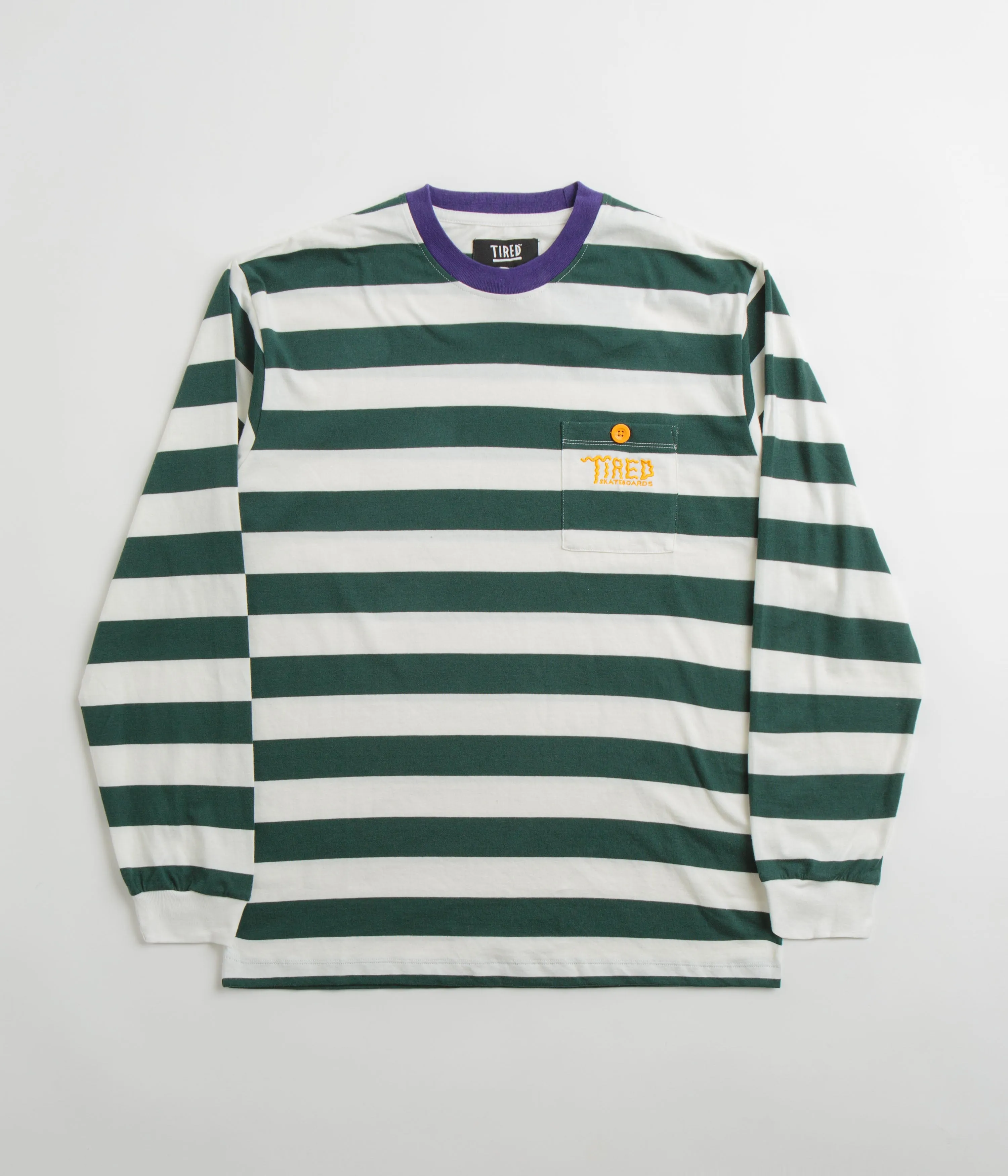 Tired Squiggly Logo Striped Pocket Long Sleeve T-Shirt - Purple / Forest