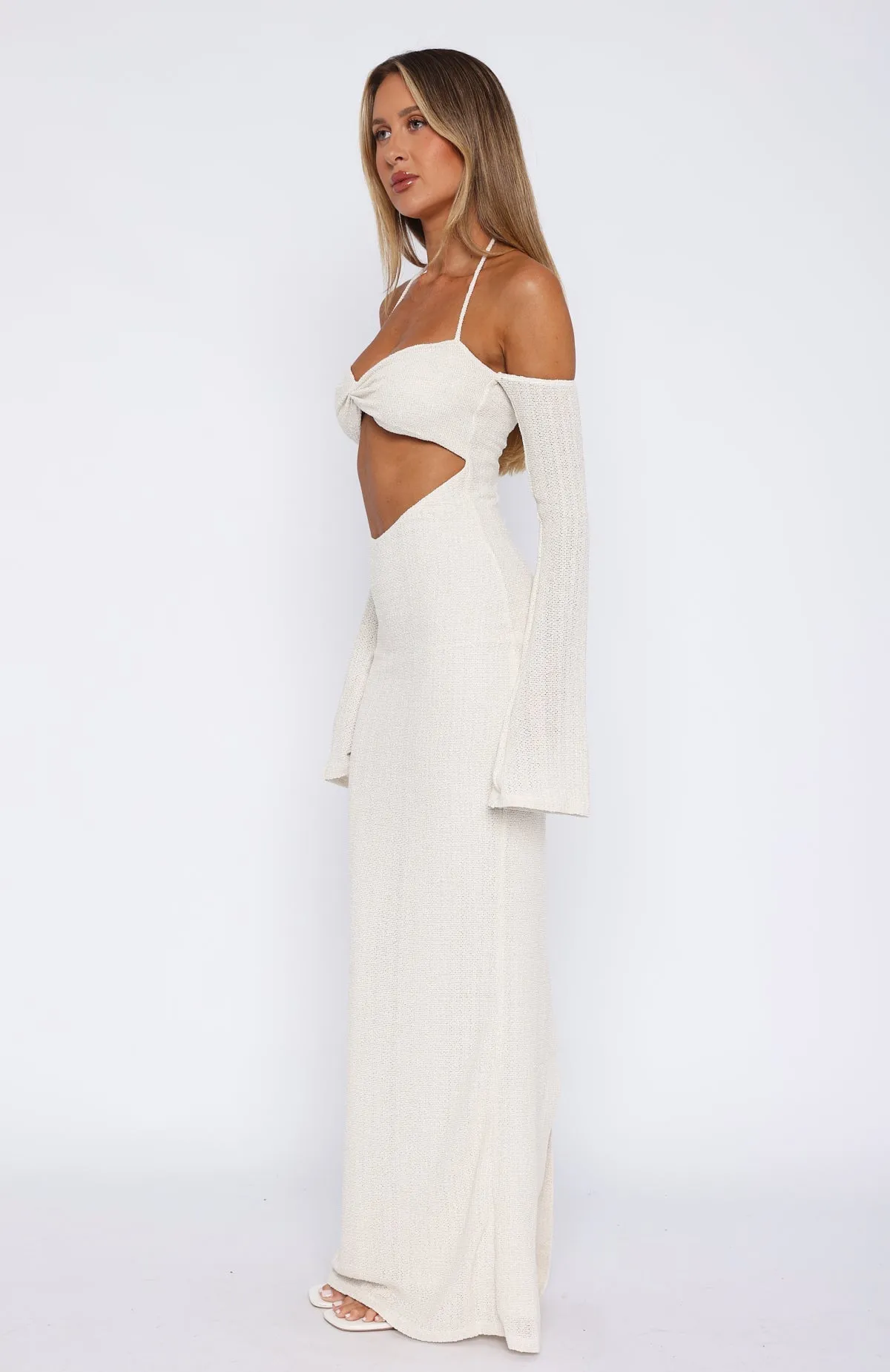 To The Beach Long Sleeve Maxi Dress Cream