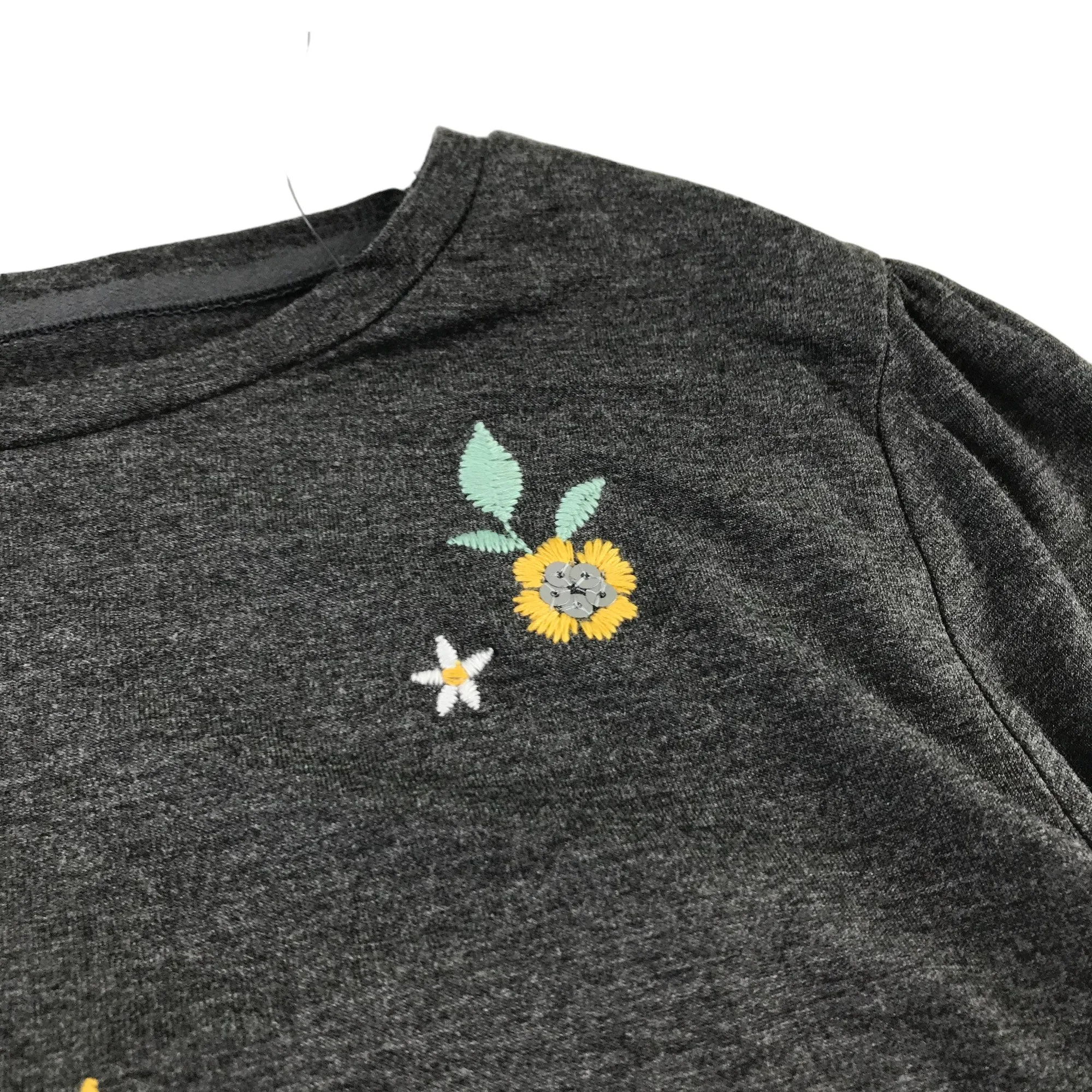 Tu t-shirt 11-12 years dark grey embroidered flowers long sleeve