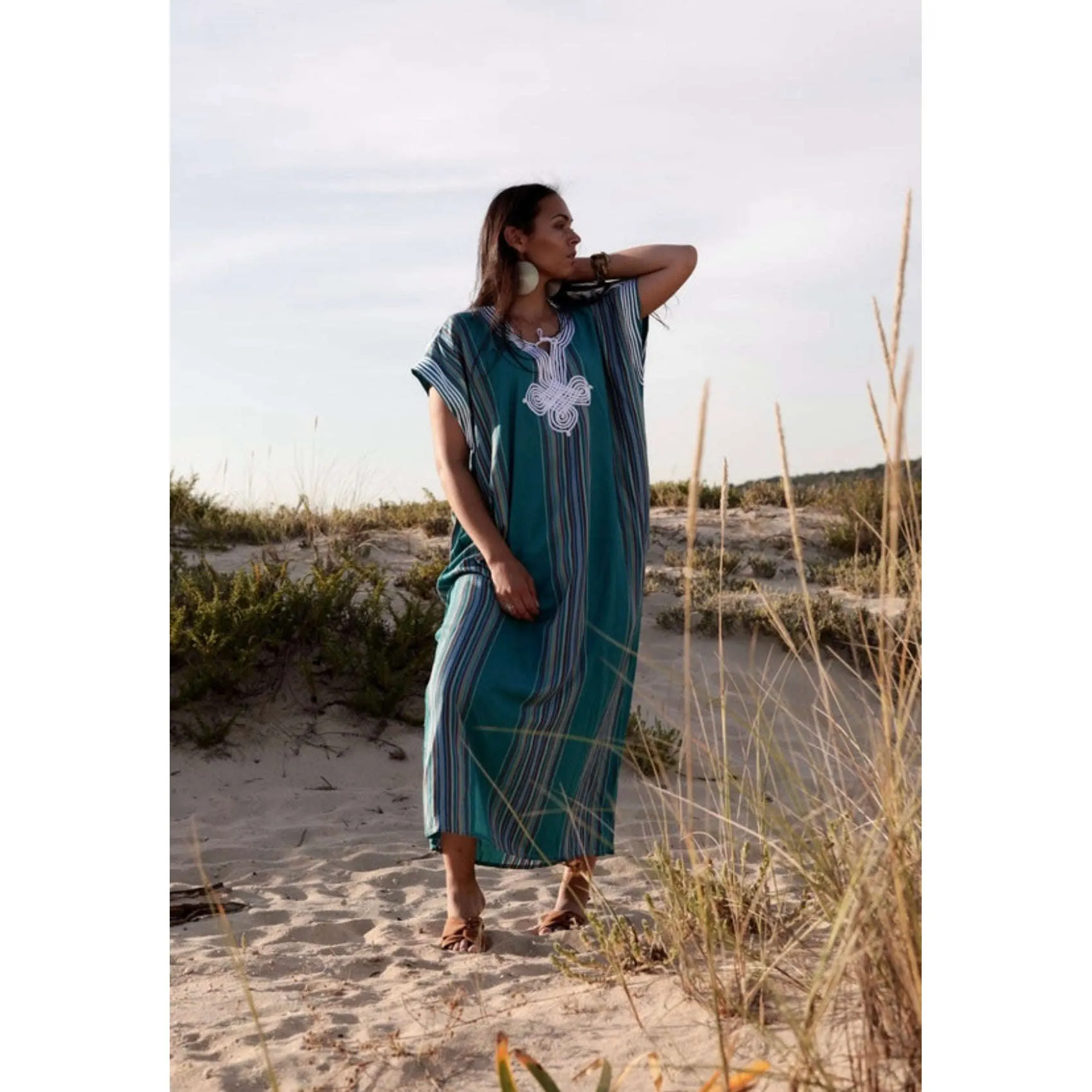 Turquoise Blue Abaya Style Resort Lounge Wear Caftan Kaftan