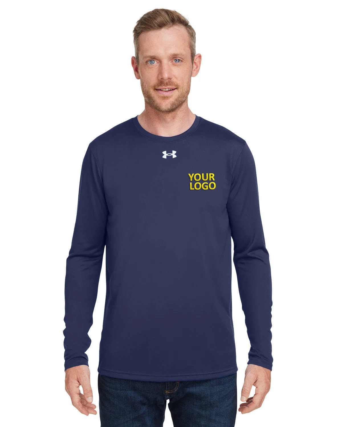 Under Armour Men's Tech Long-Sleeve Customized T-Shirts, Navy