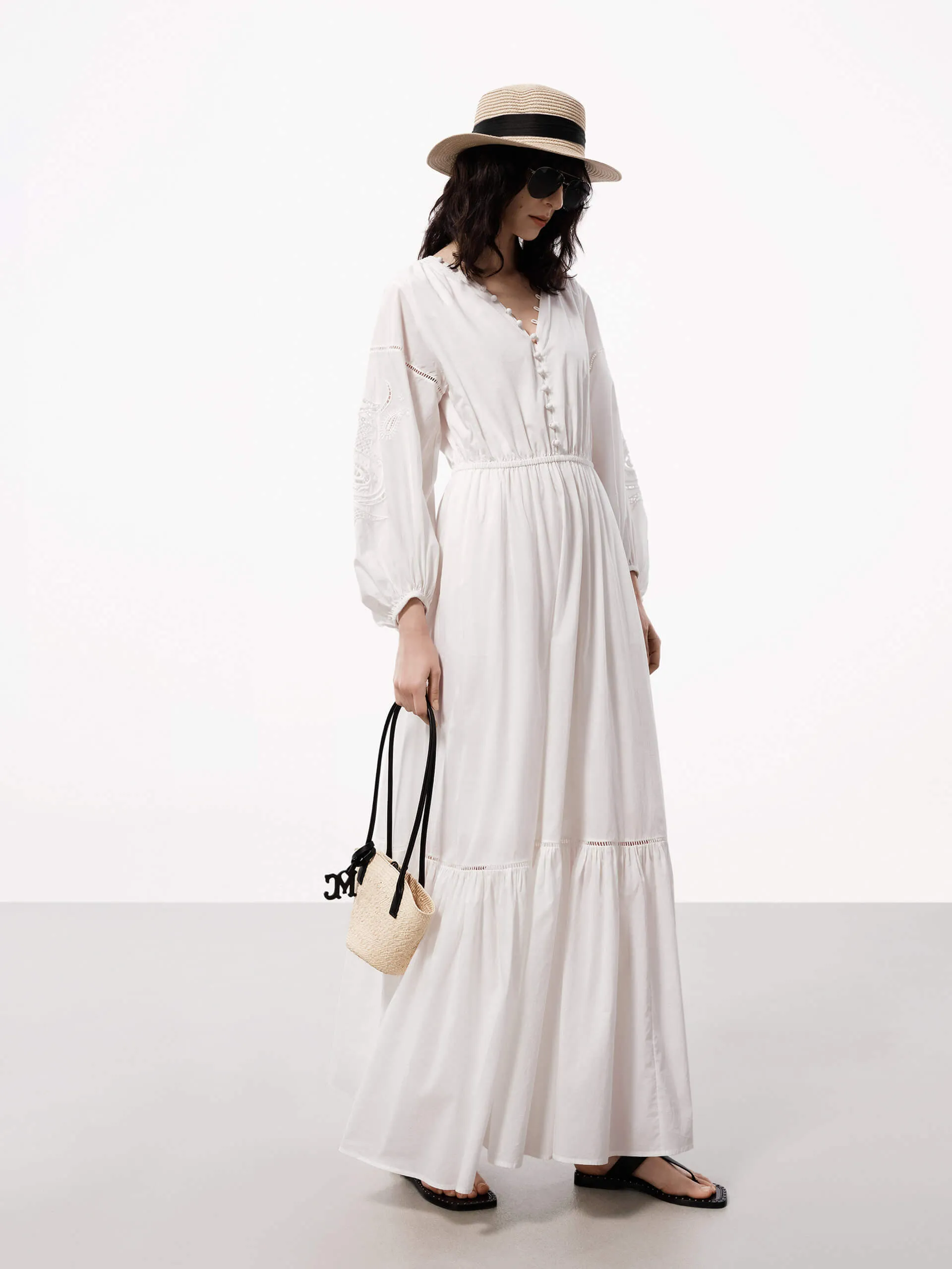 V-neck Cotton Maxi Dress