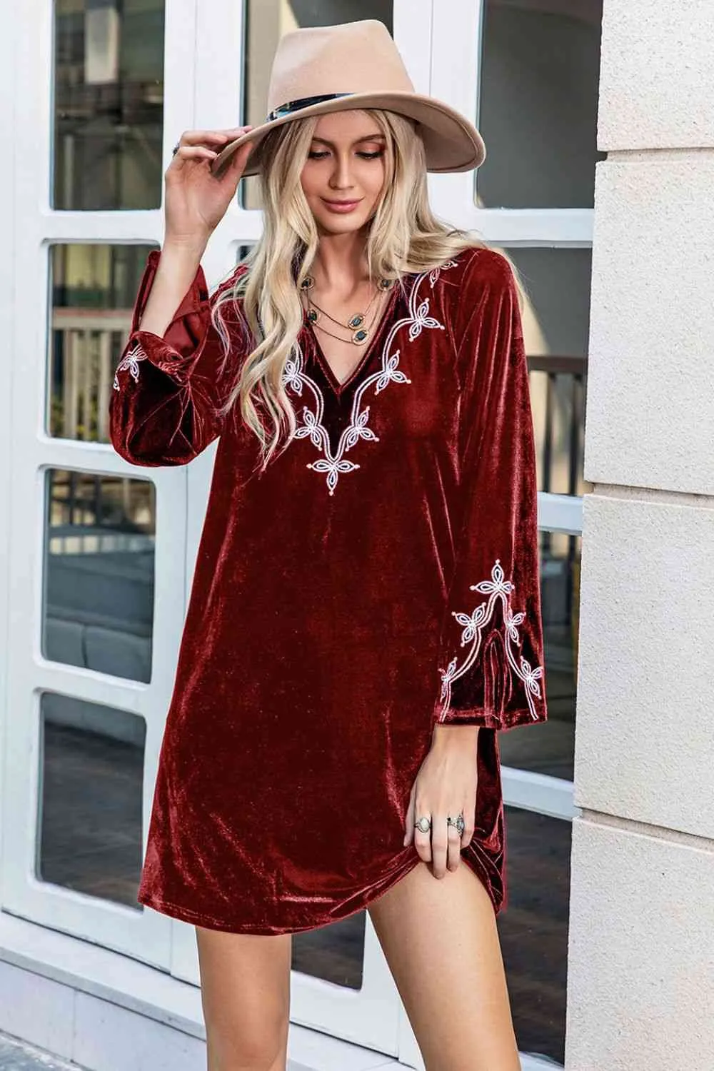 V-Neck Long Sleeve Mini Dress (MWBT) T