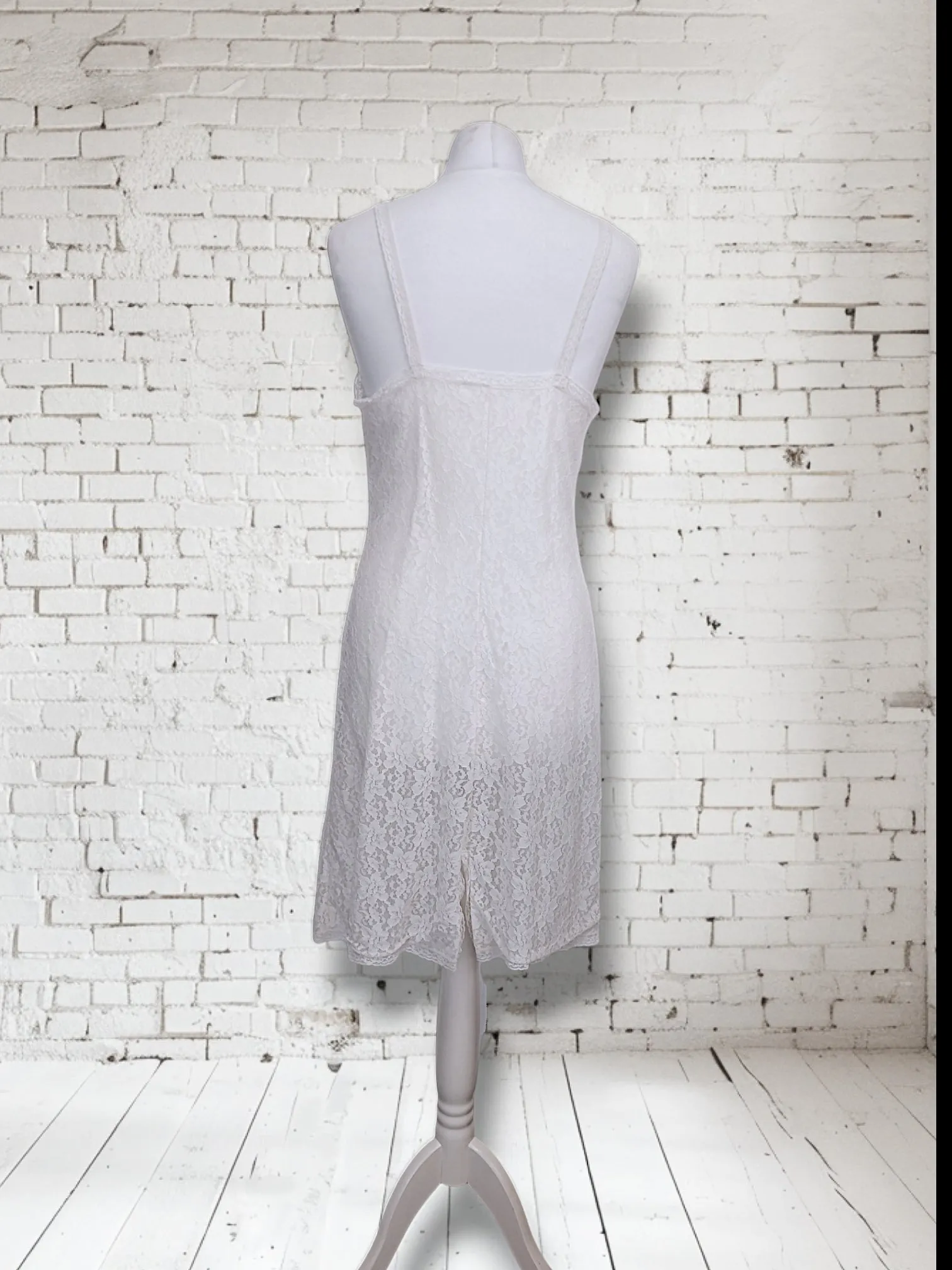 Vintage 1960s St Michaels White Floral Lace Slip Lingerie Dress UK 12