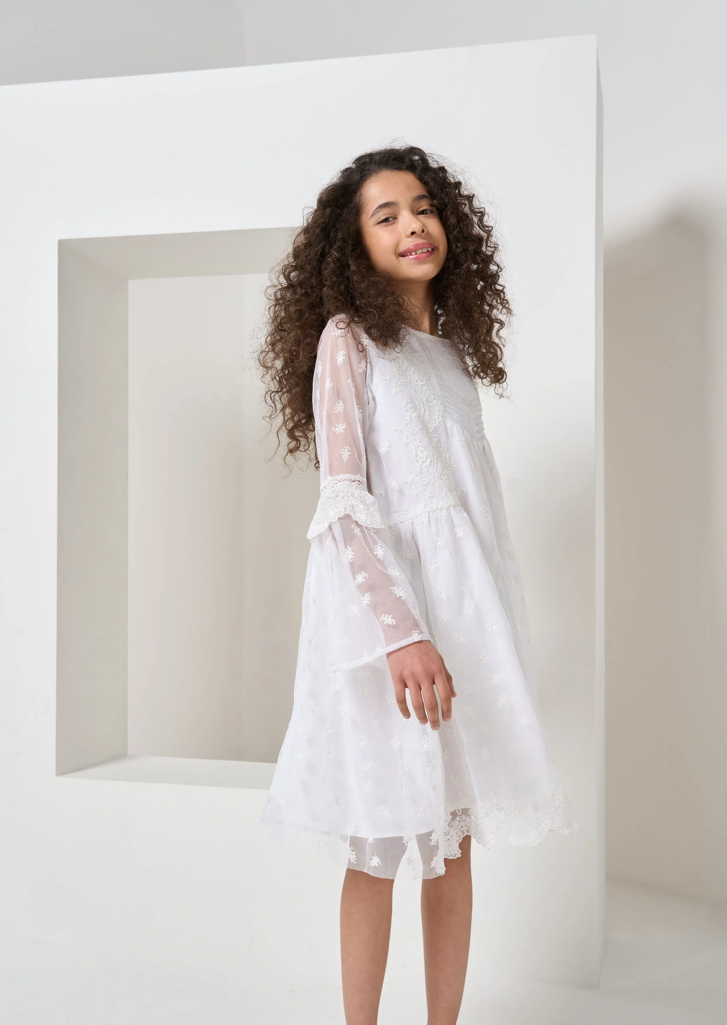 White Lace Bell Sleeve Dress