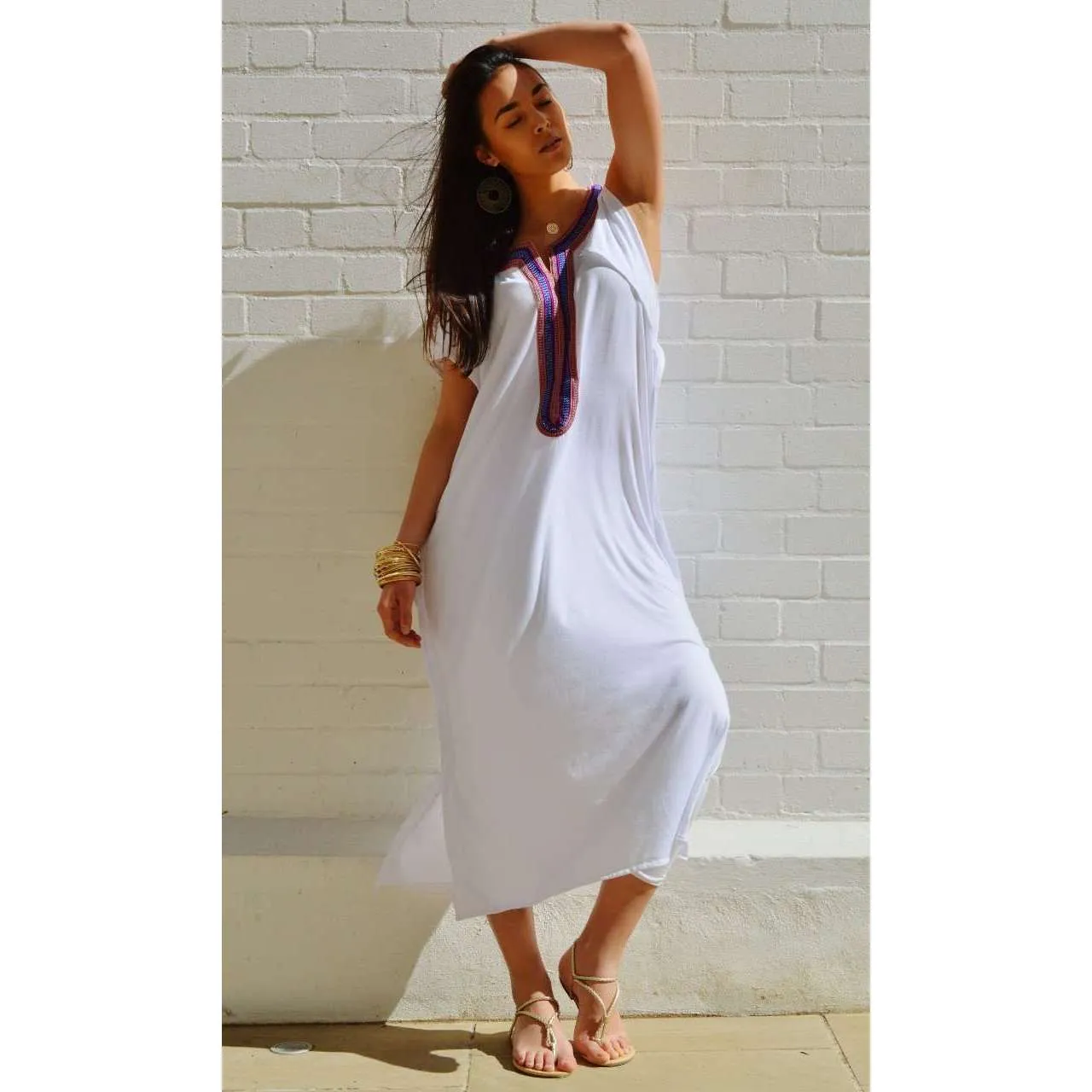 White Marrakech Bohochic Tee Kaftan Caftan