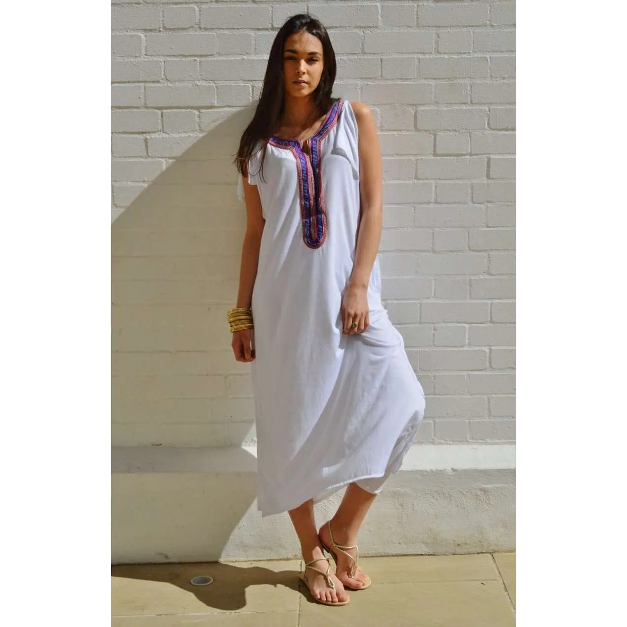 White Marrakech Bohochic Tee Kaftan Caftan