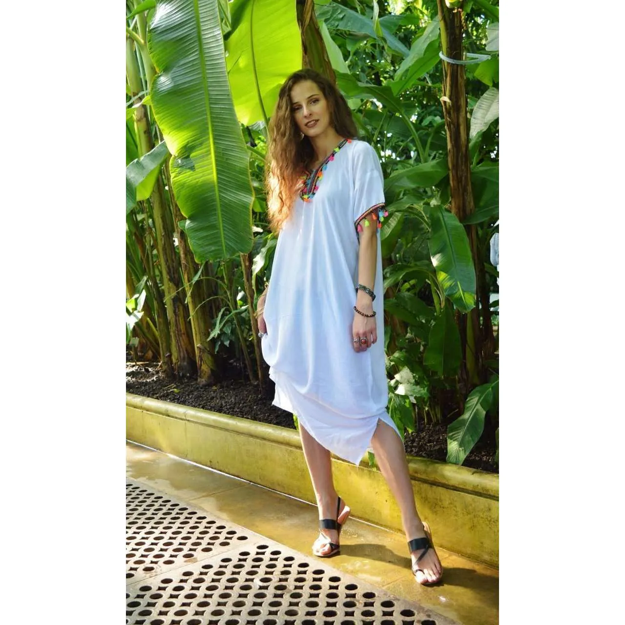 White Maya Tassels Resort Loung Caftan Kaftan