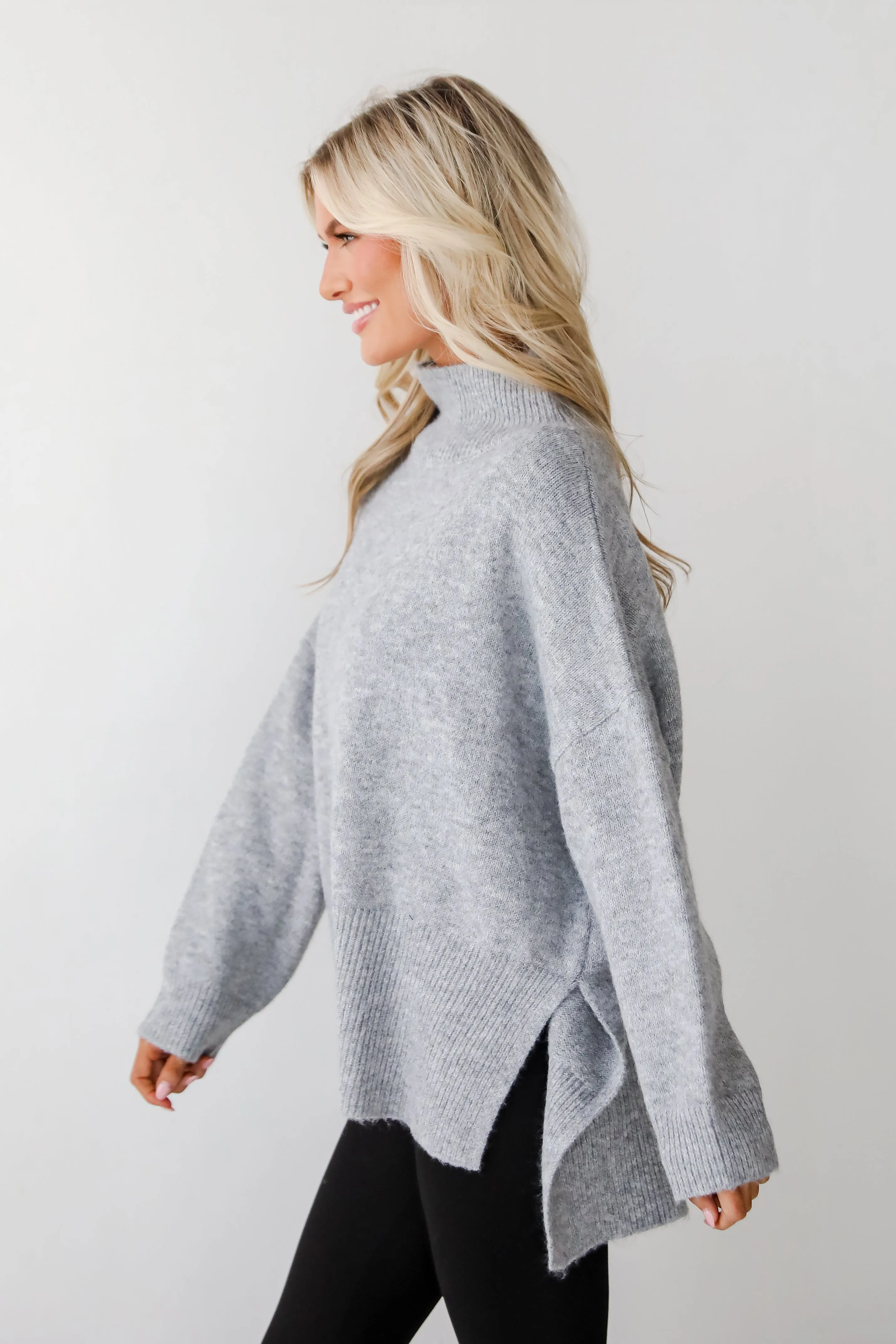 Winter Classic Heather Grey Mock Neck Oversized Sweater