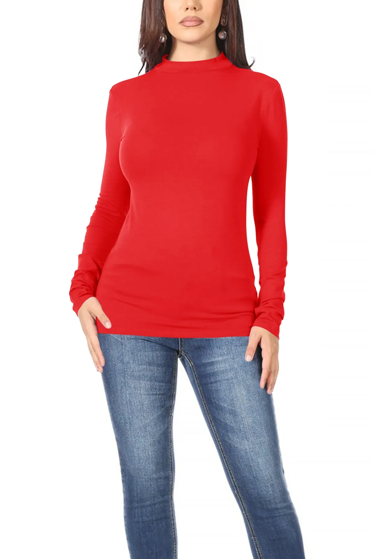 Women's Casual Solid Mock Neck Long Sleeve T-Shirt Top