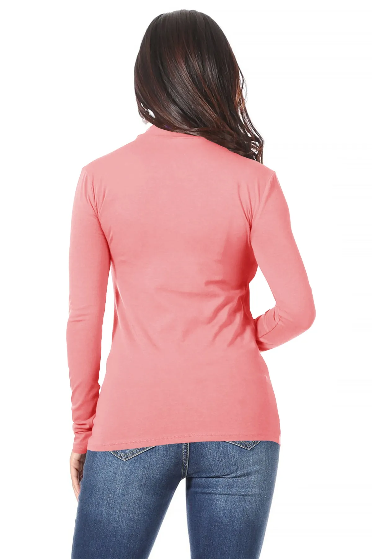 Women's Casual Solid Mock Neck Long Sleeve T-Shirt Top