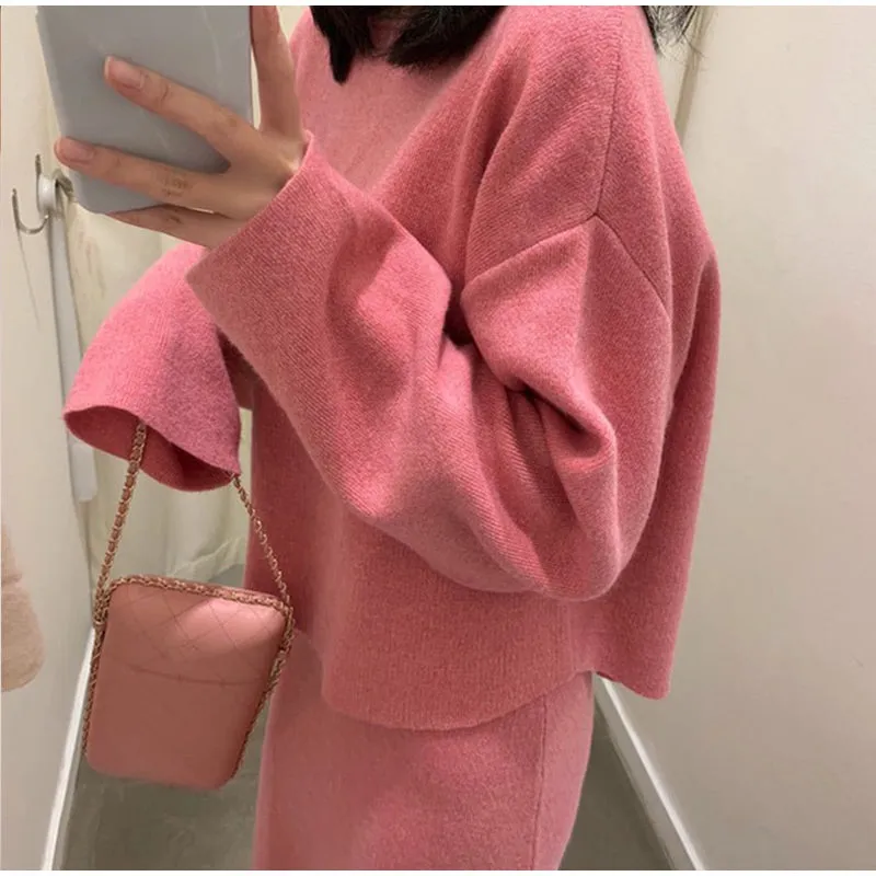 Women's Winter Warm Cashmere O-Neck Two-Piece Dress