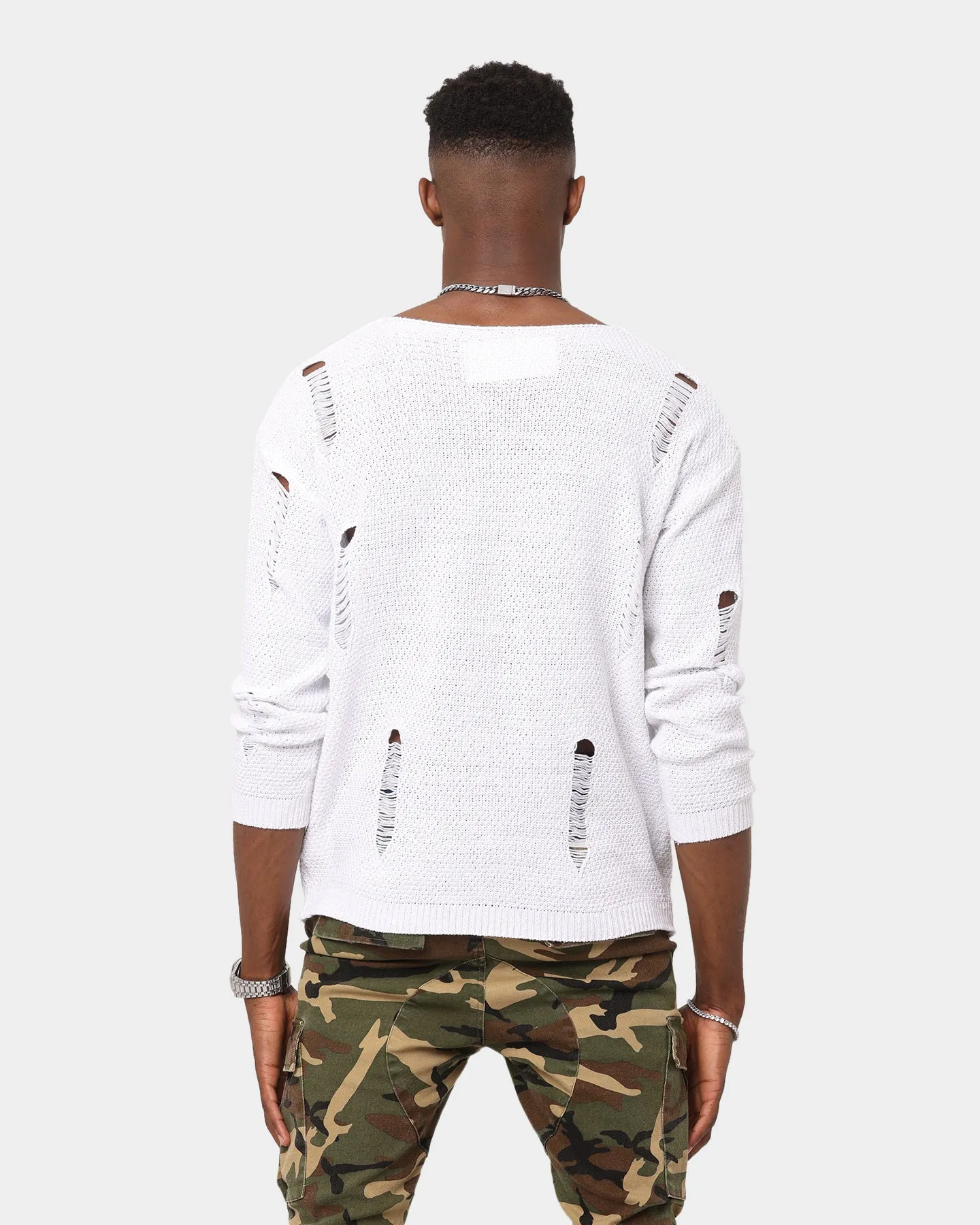 XXIII Cassian Ripped Long Sleeve T-Shirt White