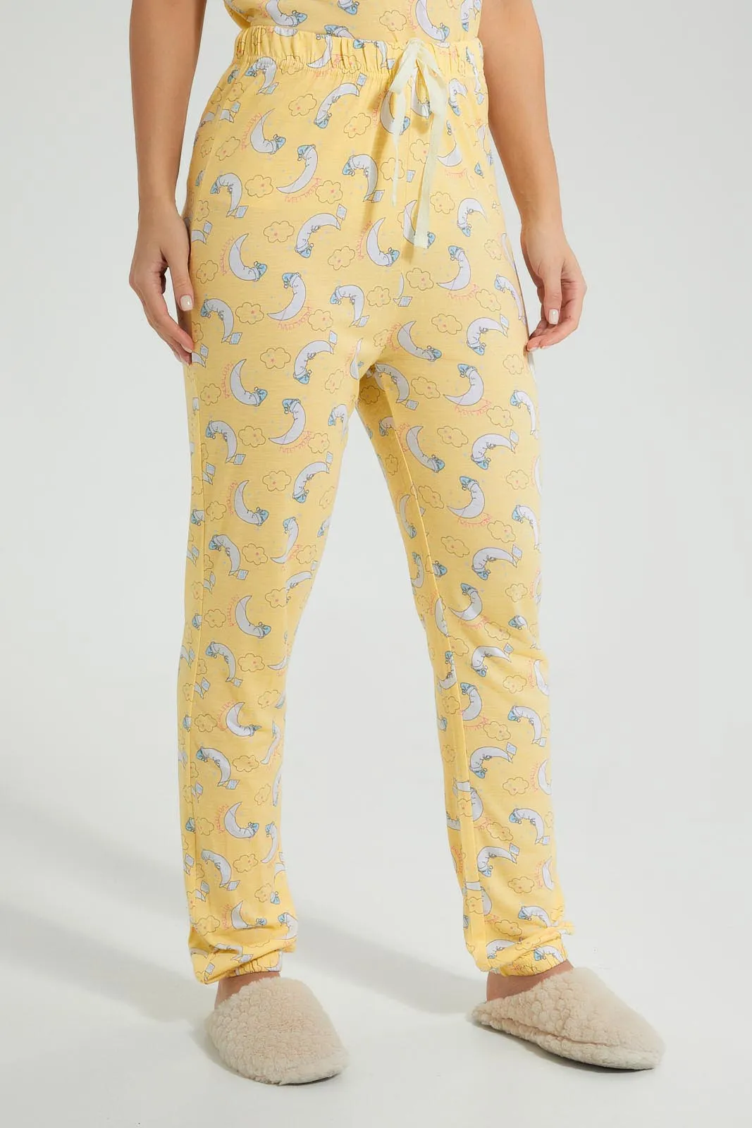 Yellow Allover Printed Pyjama Set (2 Piece)