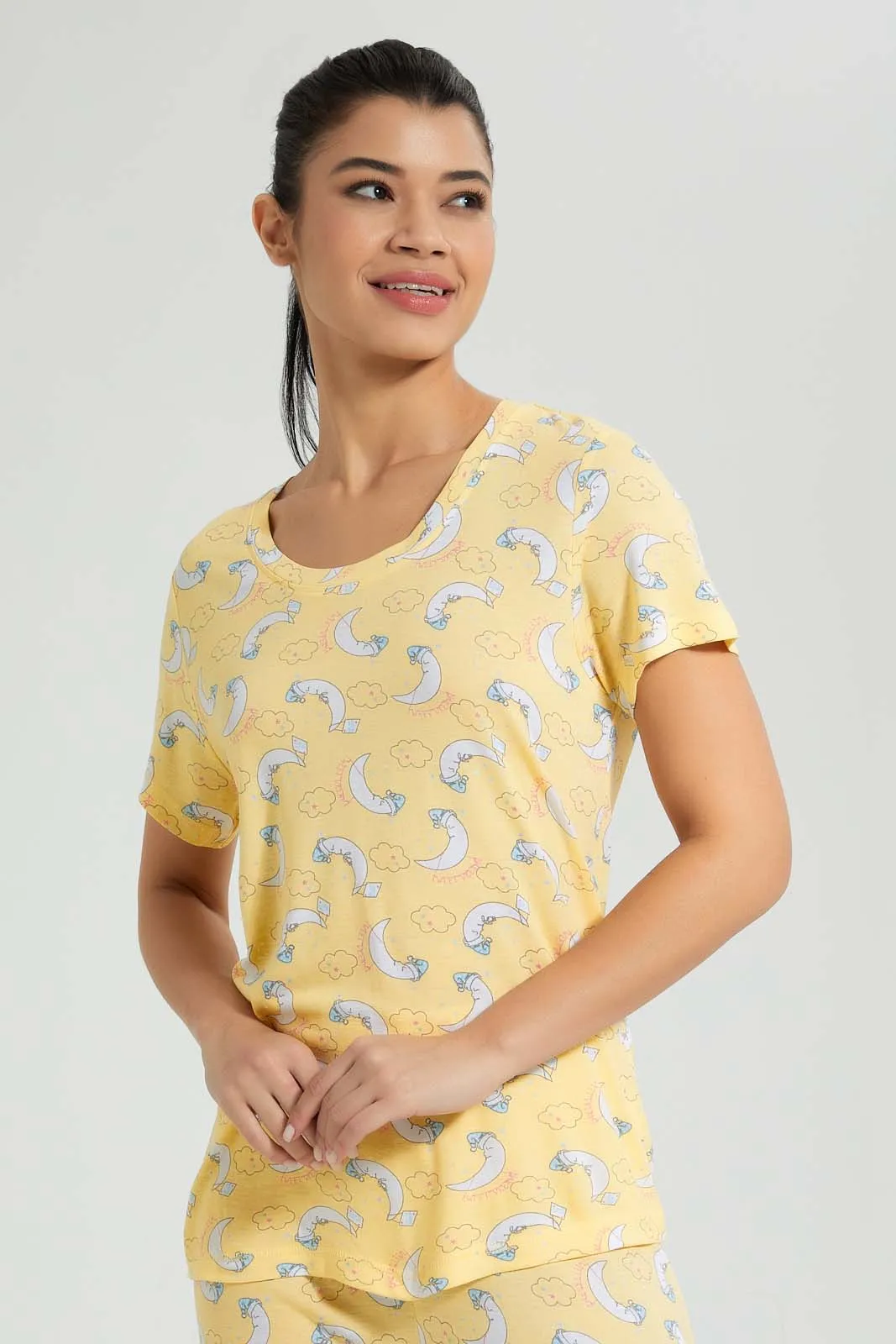 Yellow Allover Printed Pyjama Set (2 Piece)